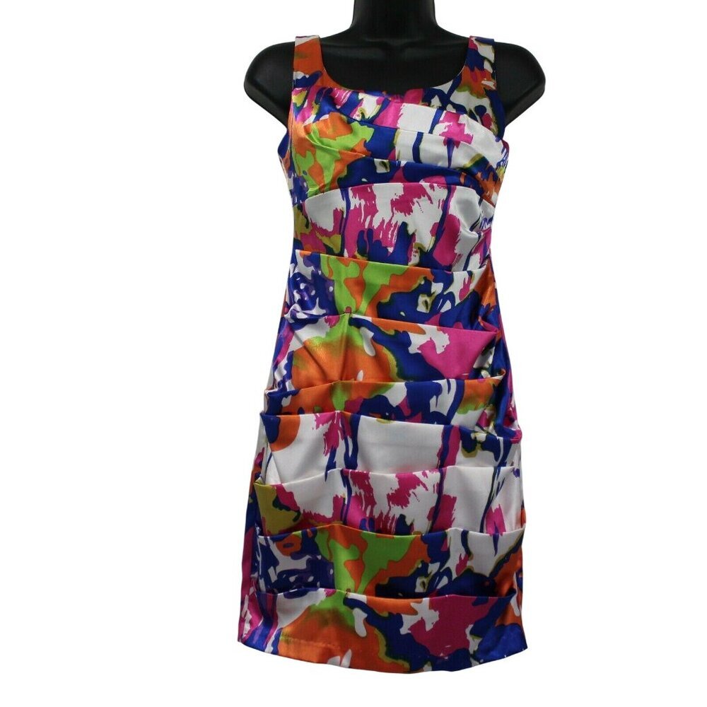 B.‎ Darlin Multicolor Abstract Print Sleeveless Ruched Dress Size 5/6 Polyester